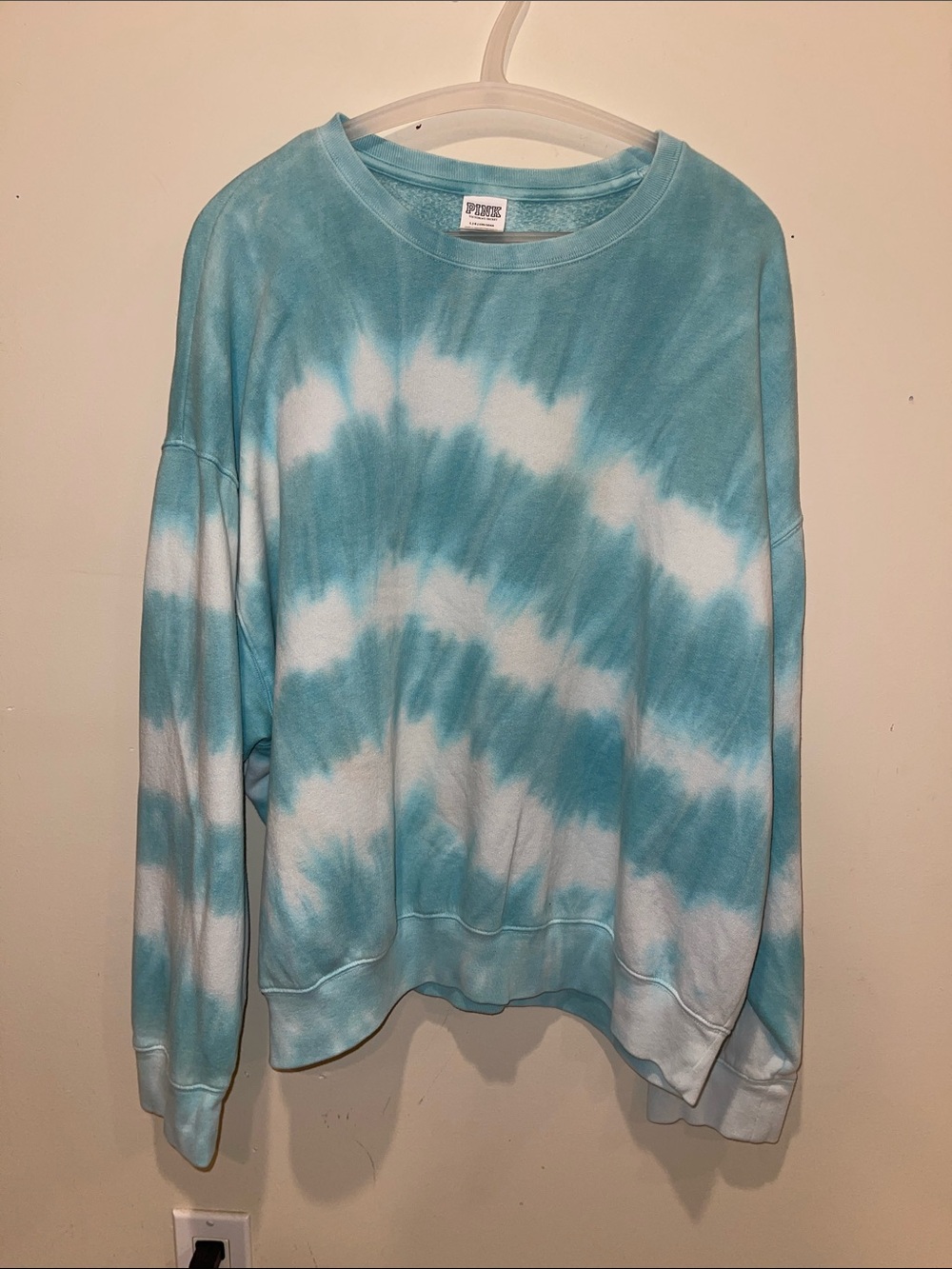 PINK Victoria's Secret Blue & White Tie-Dye Crewneck Sweatshirt
